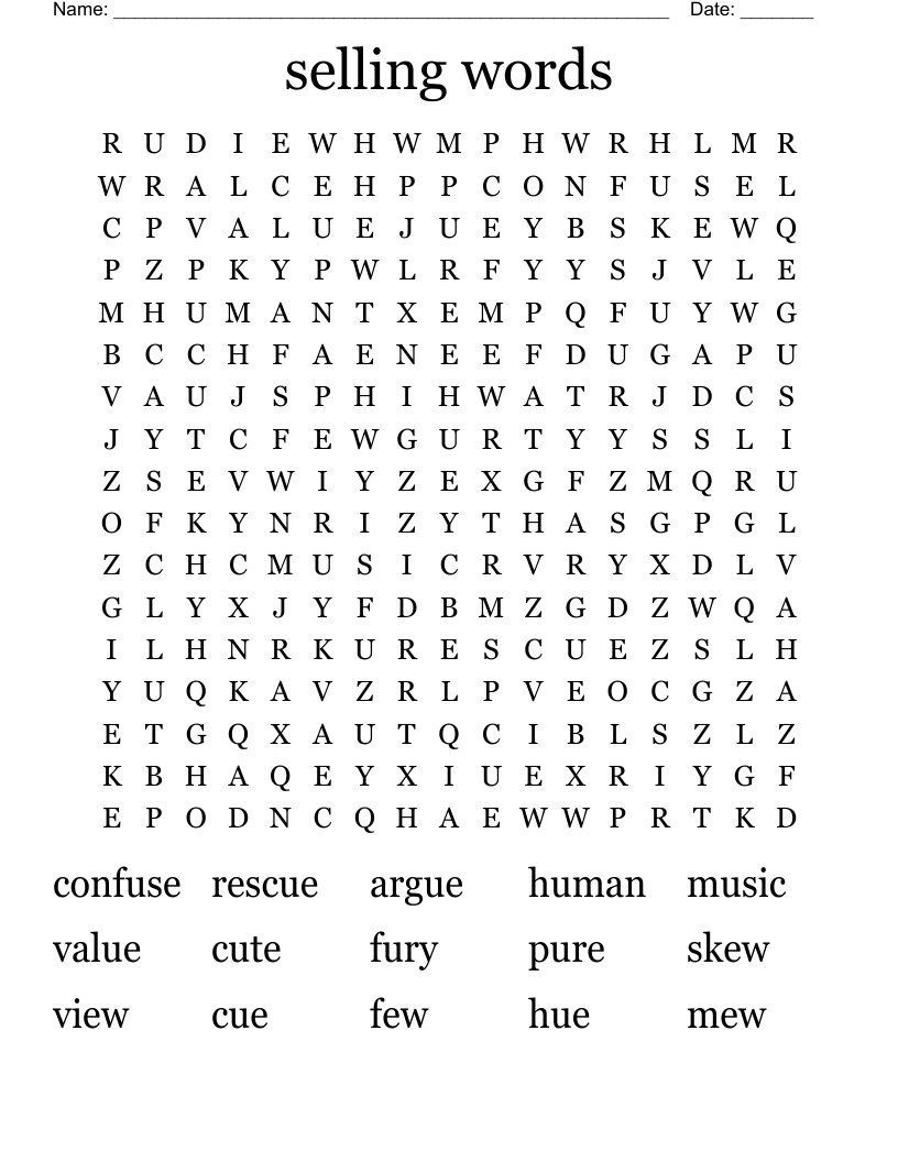 selling words Word Search