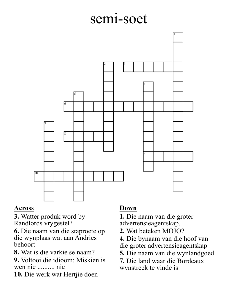 semi-soet Crossword