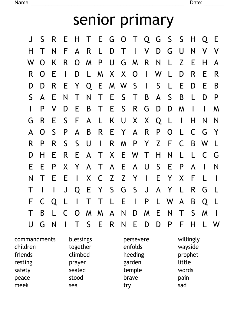 senior primary Word Search
