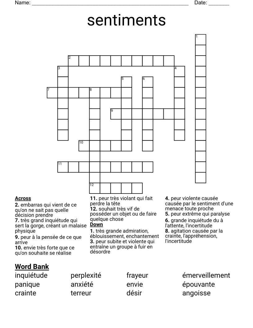 sentiments Crossword