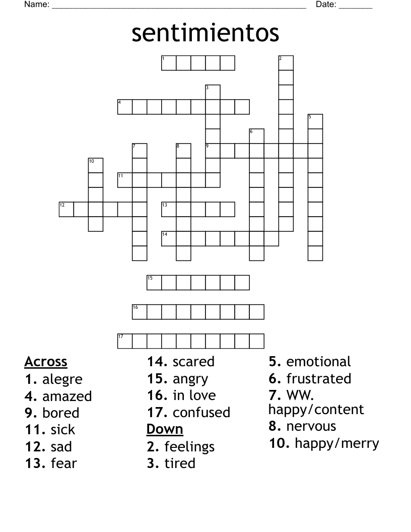 sentimientos Crossword