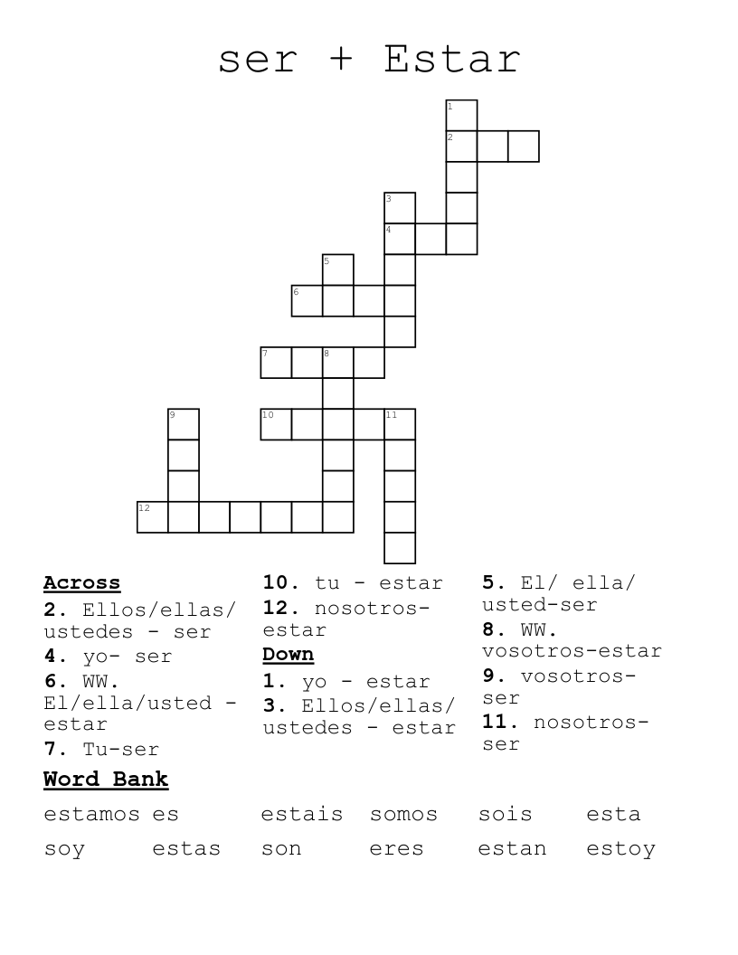 ser + Estar Crossword