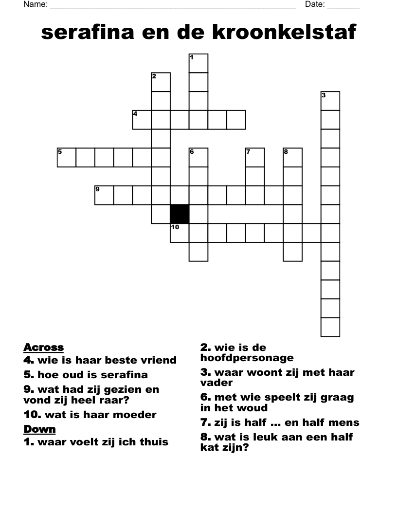 serafina en de kroonkelstaf Crossword