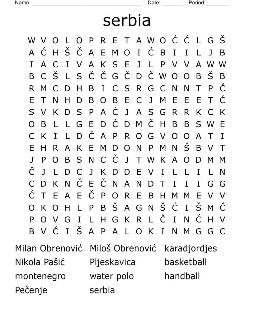serbia Word Search