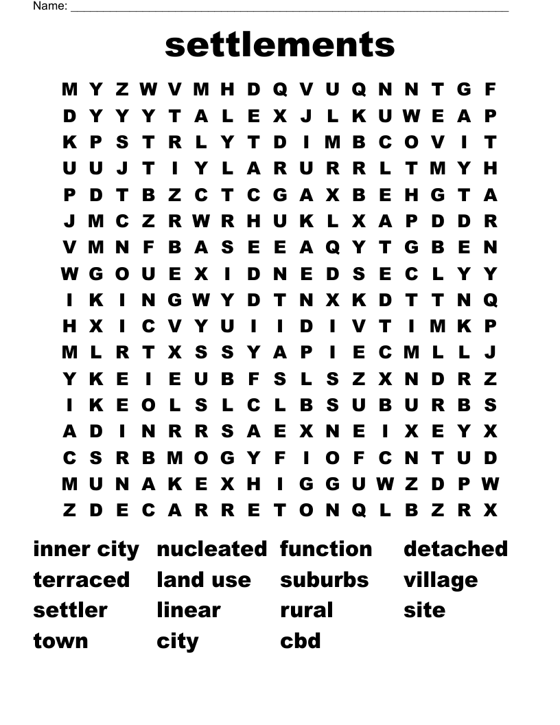 settlements Word Search