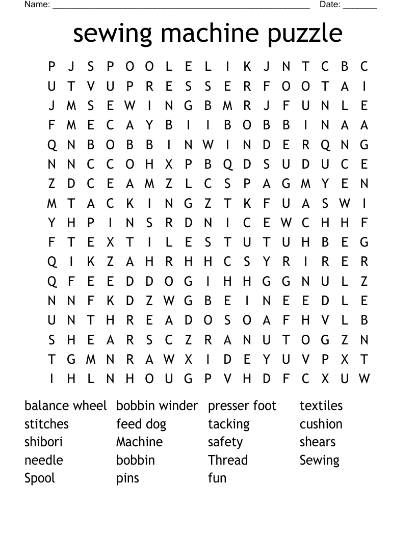 sewing machine puzzle Word Search