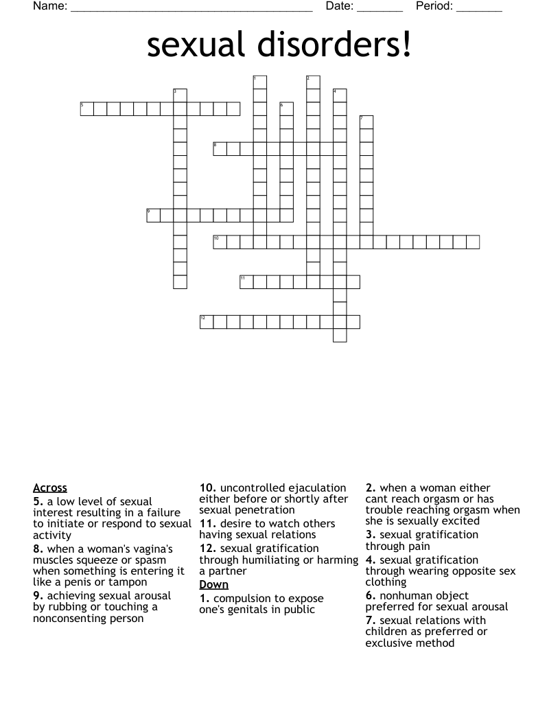 sexual disorders! Crossword