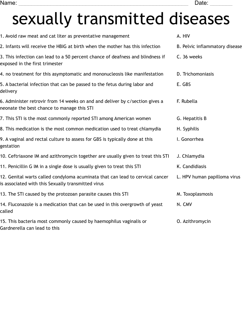 sexually transmitted diseases Worksheet