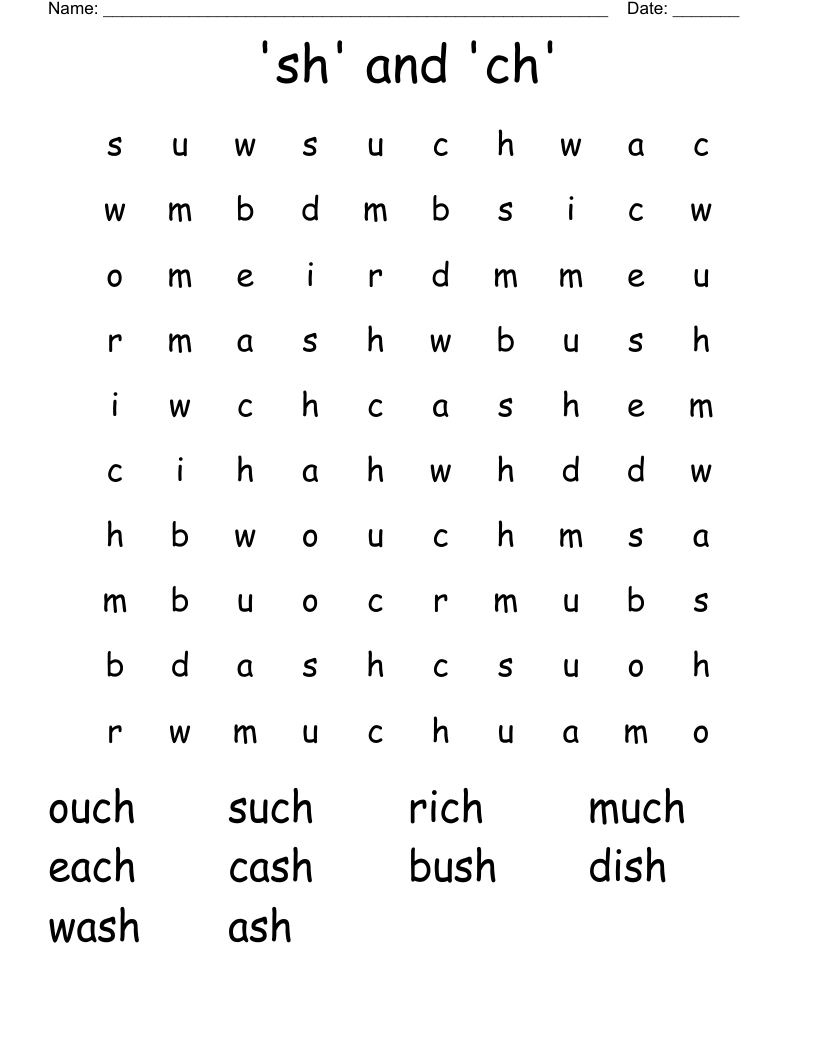 'sh' and 'ch' Word Search