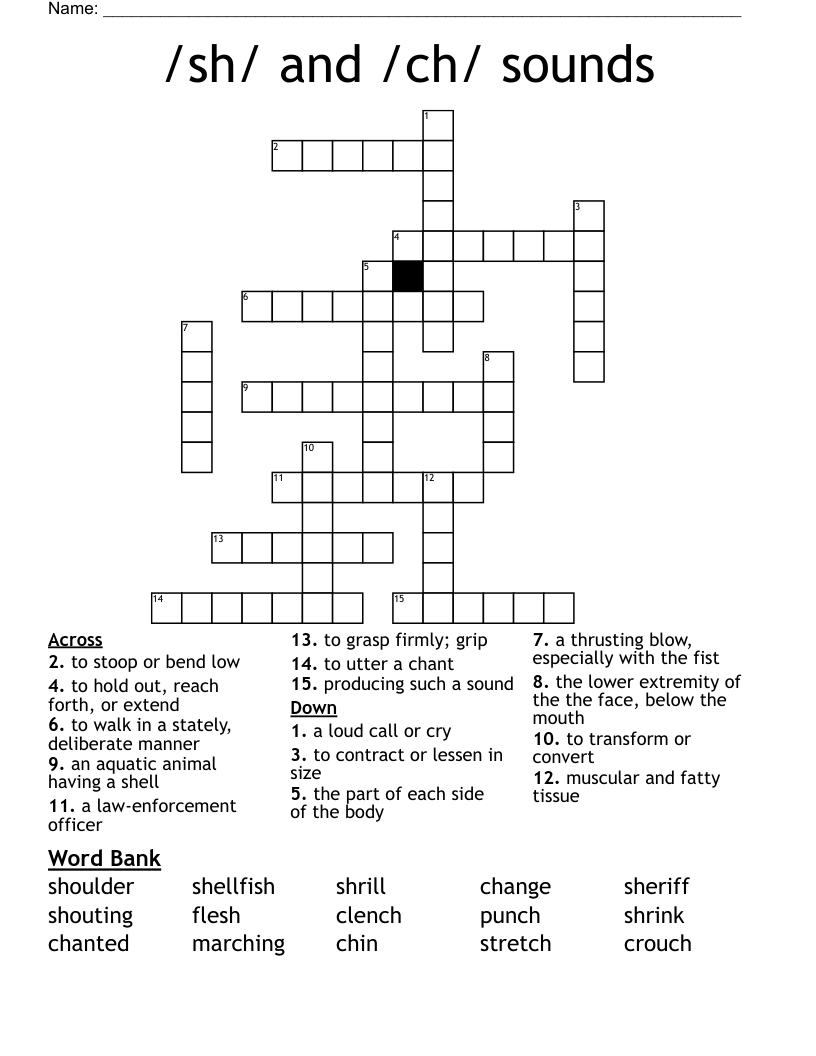 /sh/ and /ch/ sounds Crossword