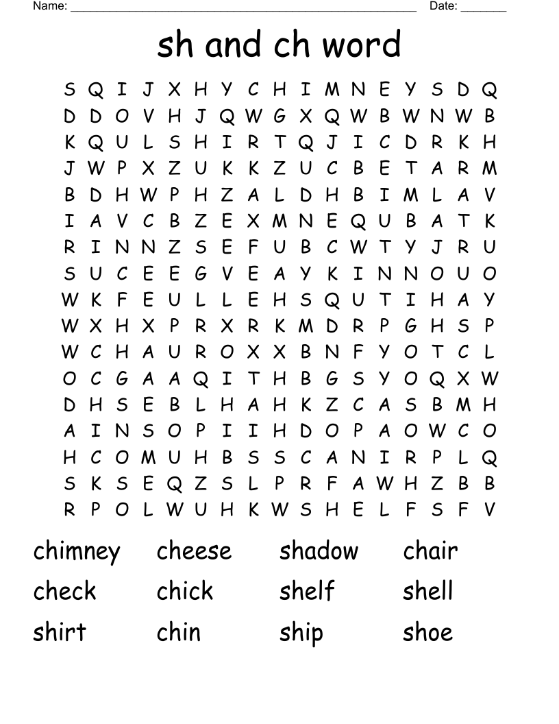 sh and ch word Word Search