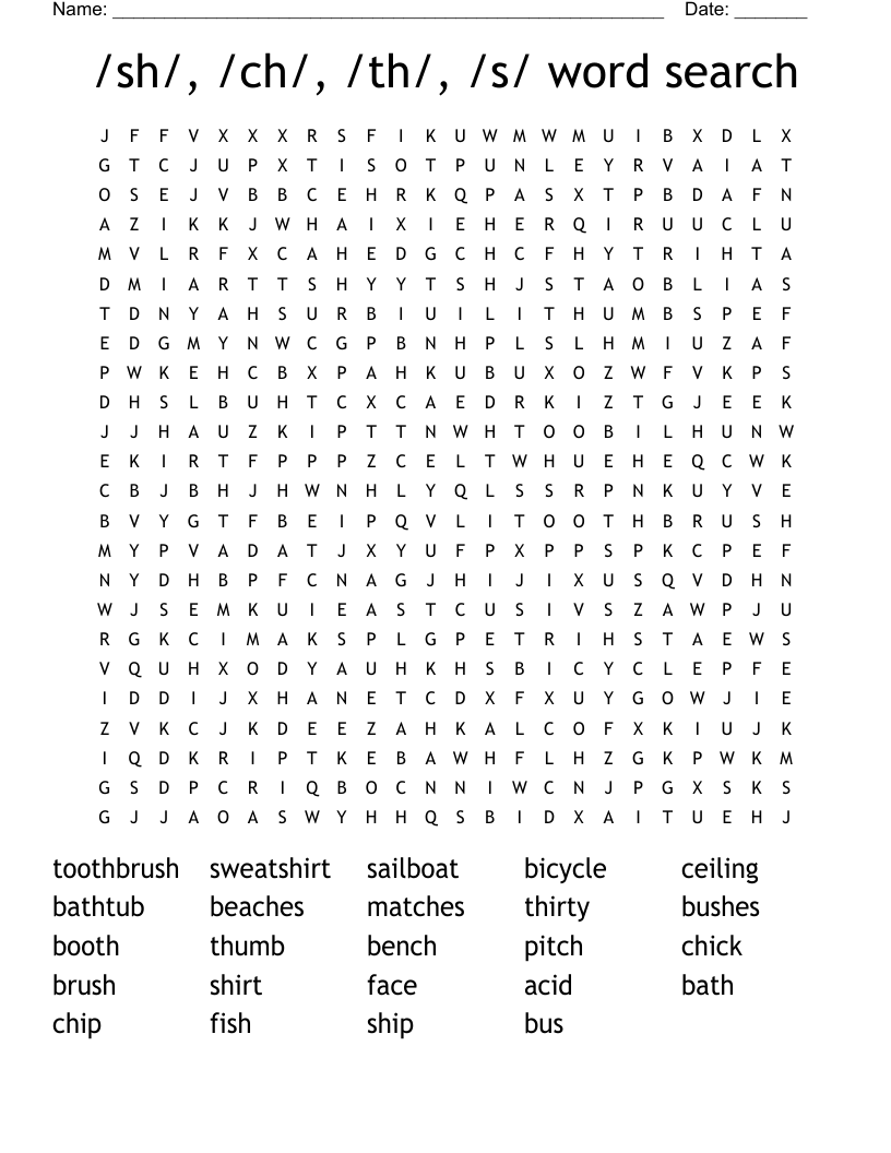 /sh/, /ch/, /th/, /s/ word search