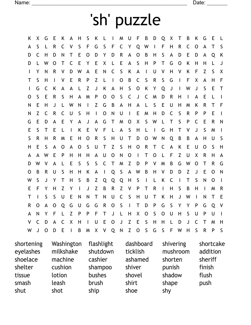 'sh' puzzle Word Search