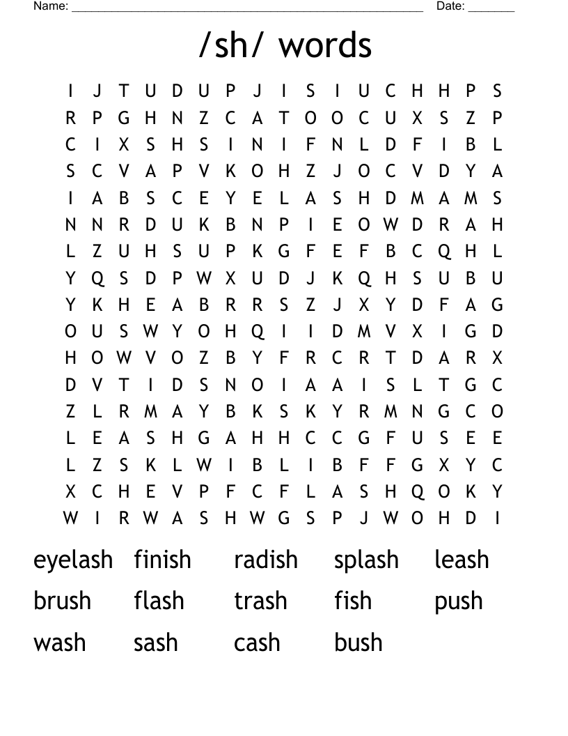 /sh/ words Word Search