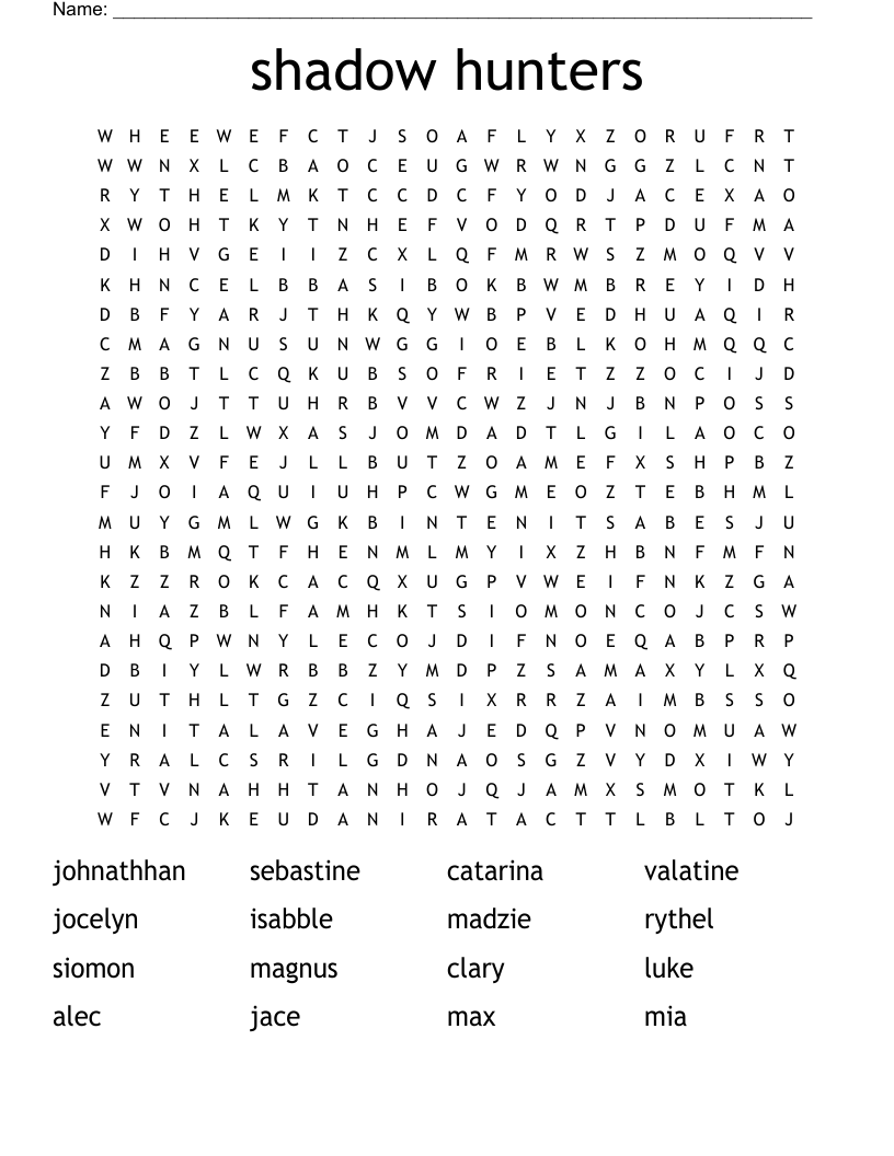 shadow hunters Word Search