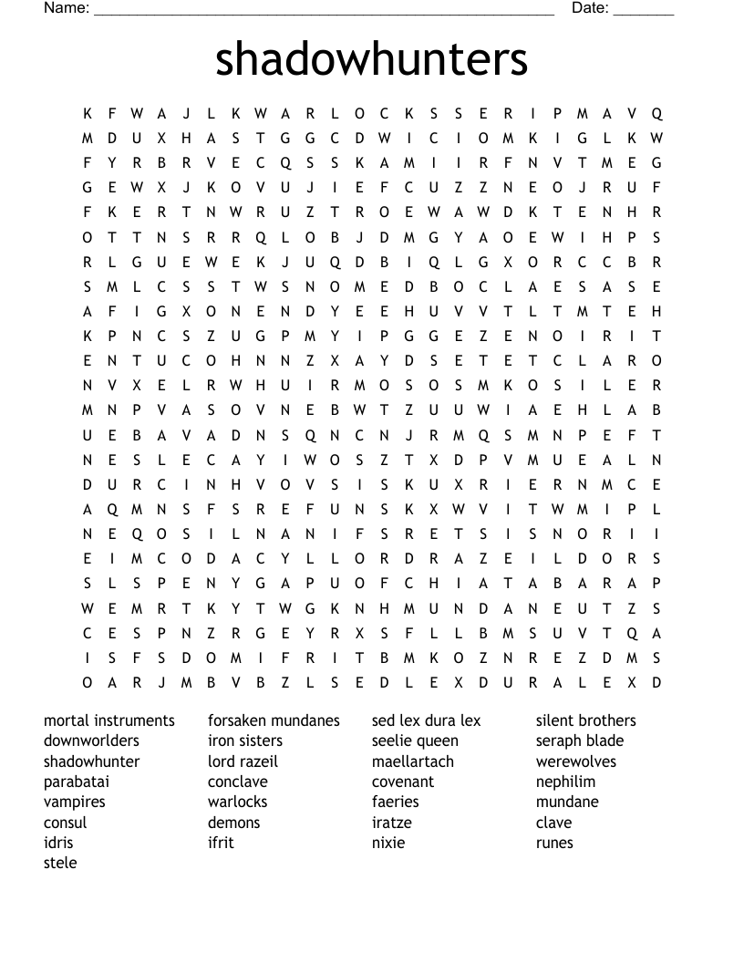 shadowhunters Word Search