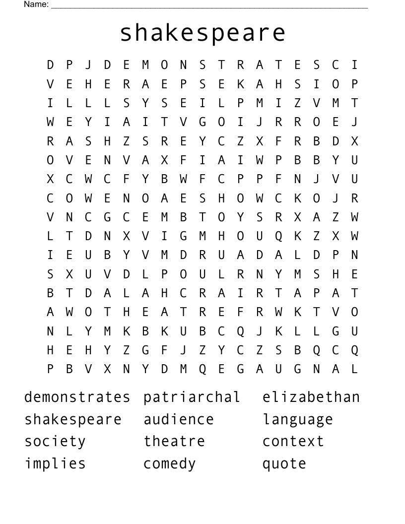shakespeare Word Search