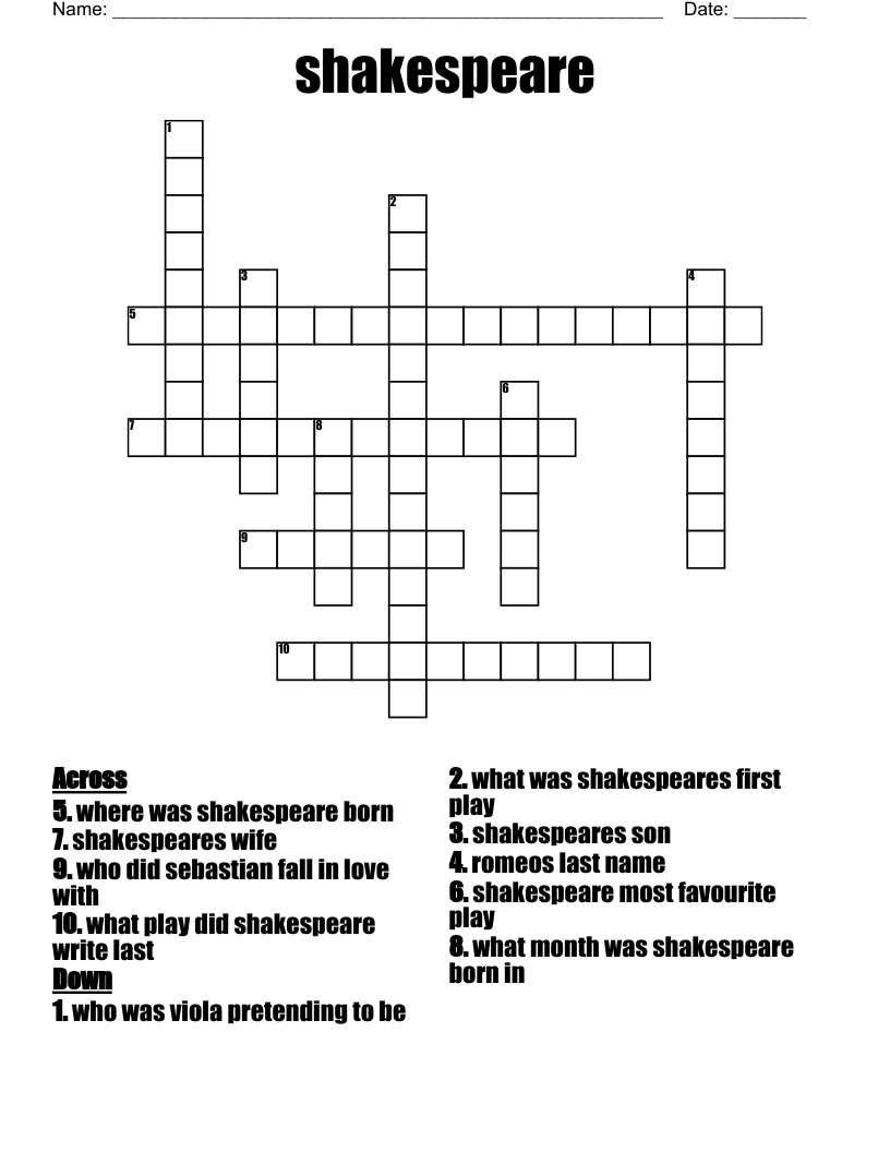 shakespeare Crossword