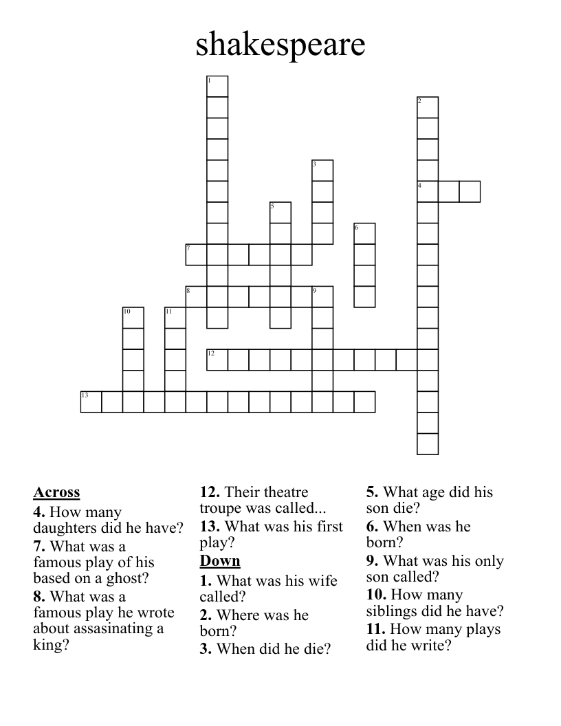 shakespeare  Crossword