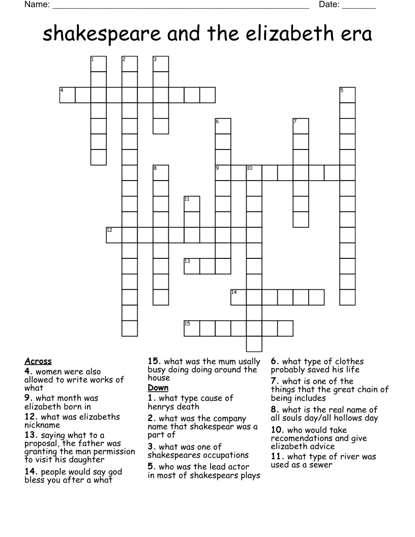 shakespeare and the elizabeth era Crossword