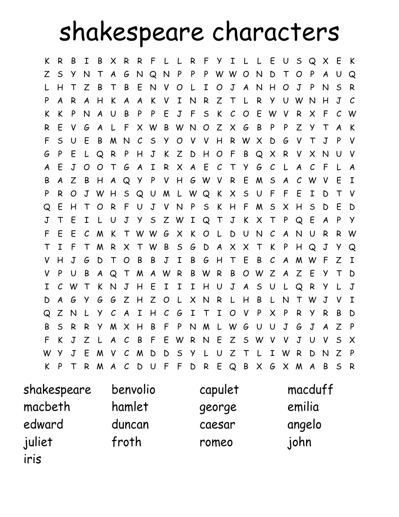 shakespeare characters Word Search