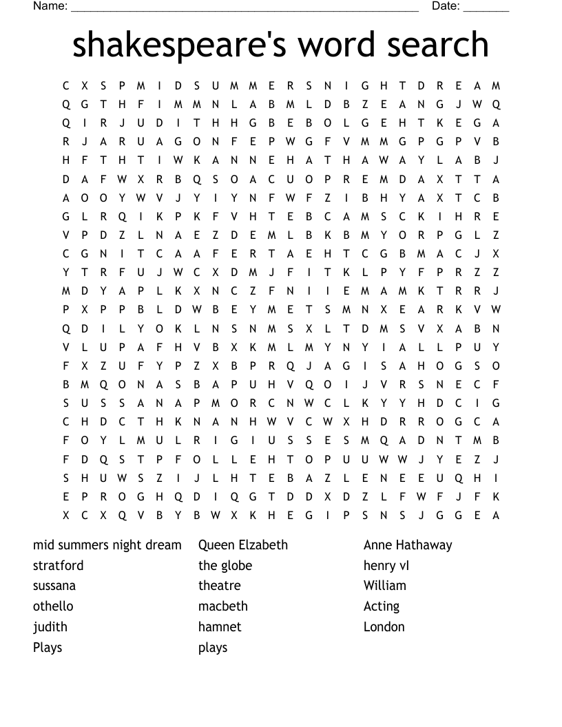 shakespeare's word search