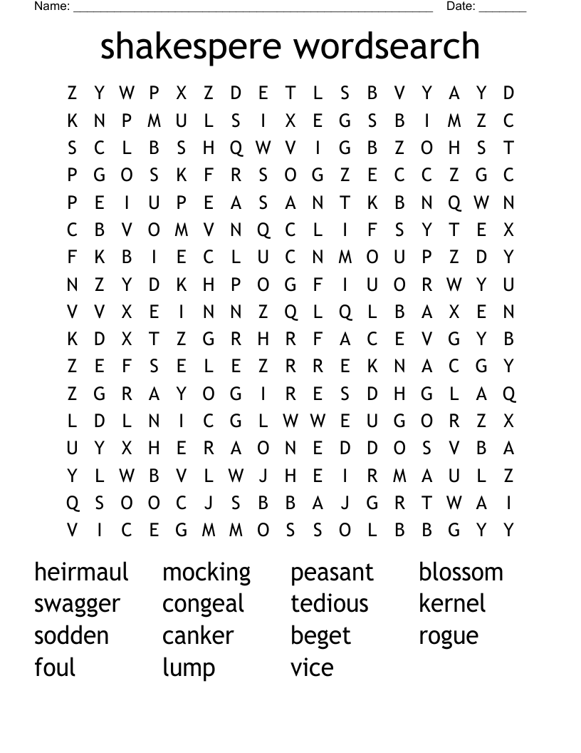shakespere wordsearch