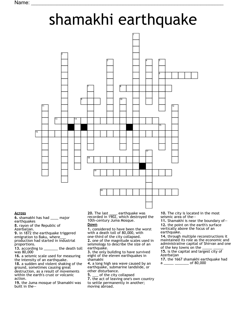 shamakhi earthquake Crossword
