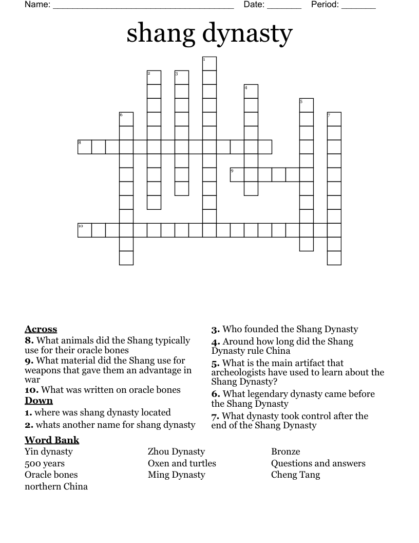 shang dynasty Crossword