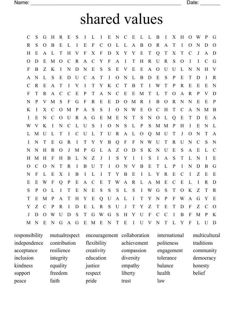 shared values Word Search