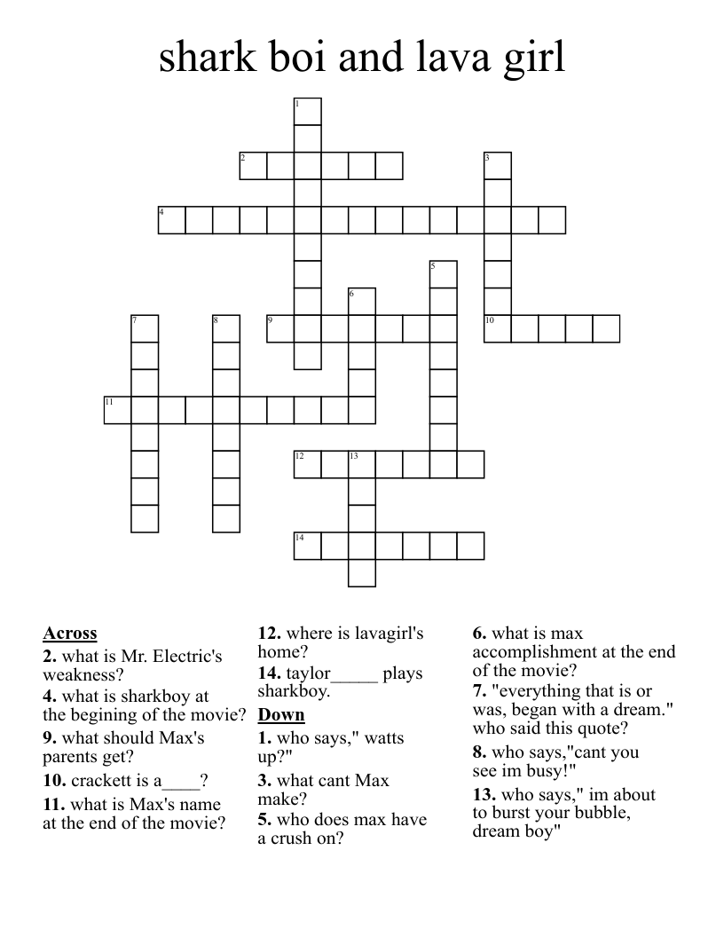 shark boi and lava girl Crossword