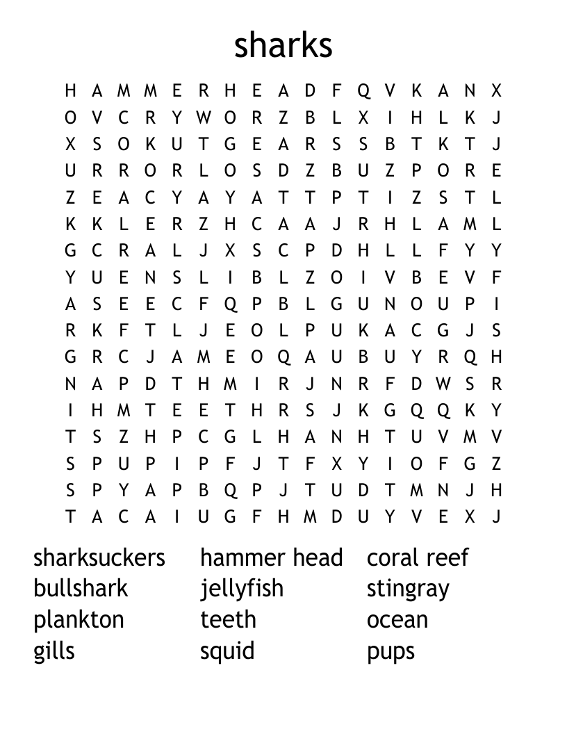 sharks Word Search