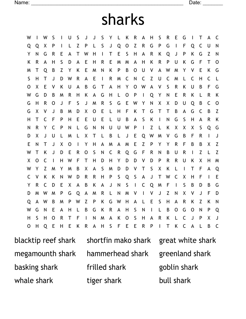 sharks Word Search