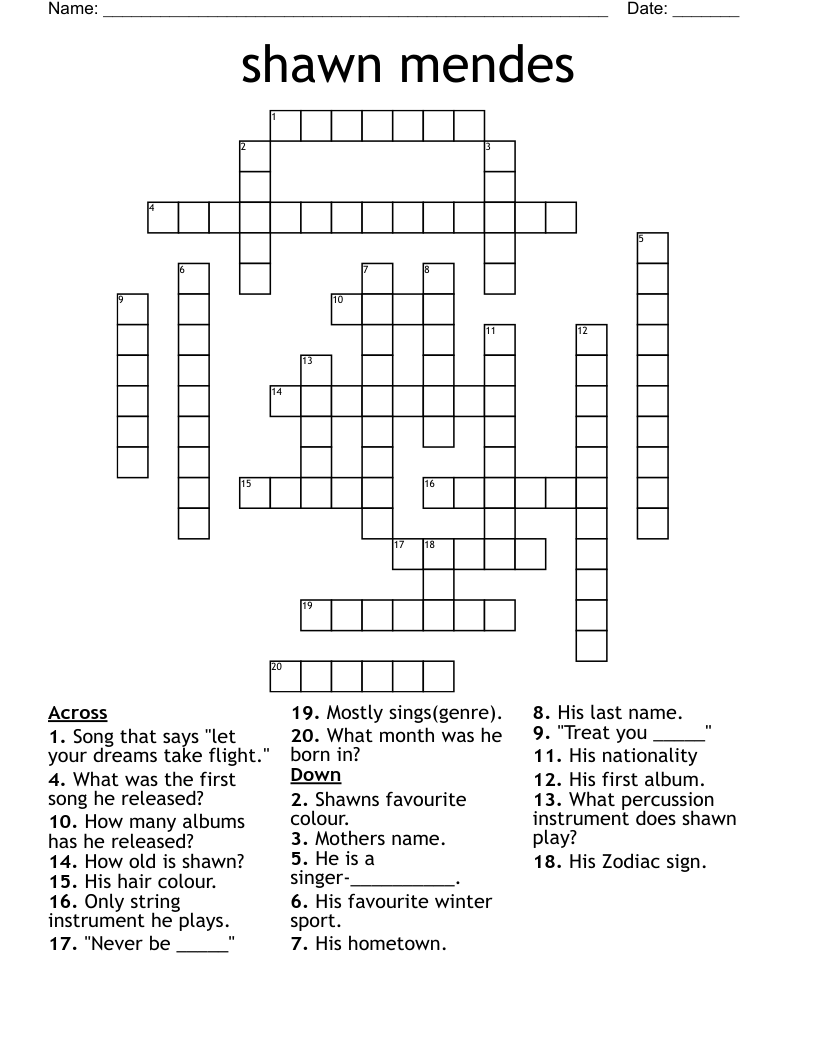 shawn mendes Crossword