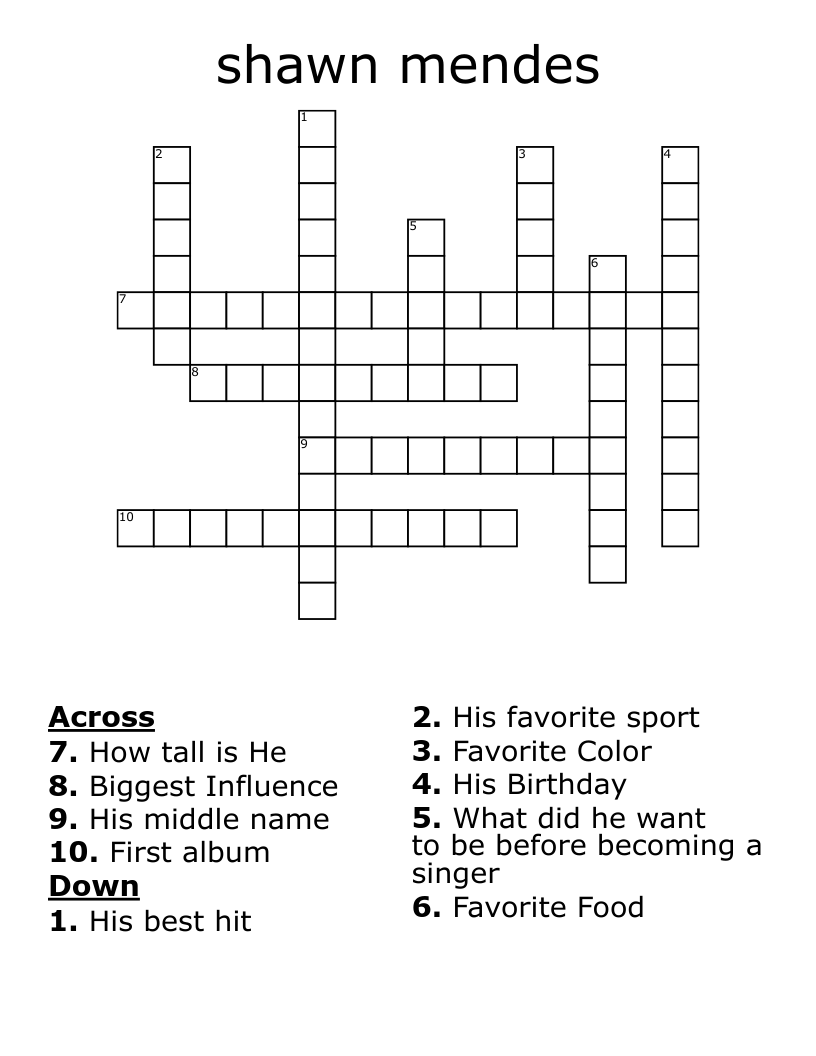 shawn mendes Crossword