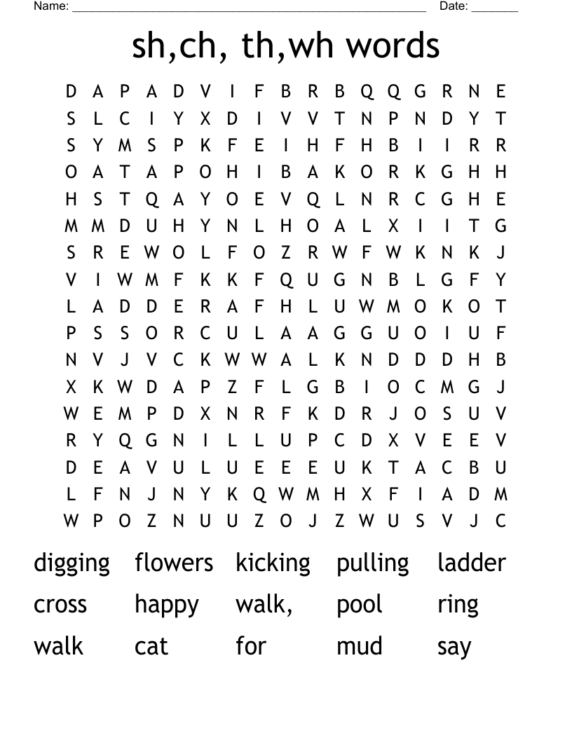 sh,ch, th,wh words Word Search