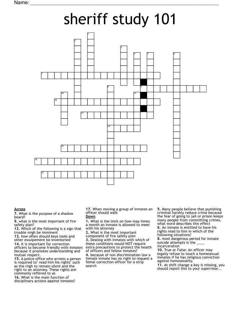 sheriff study 101 Crossword
