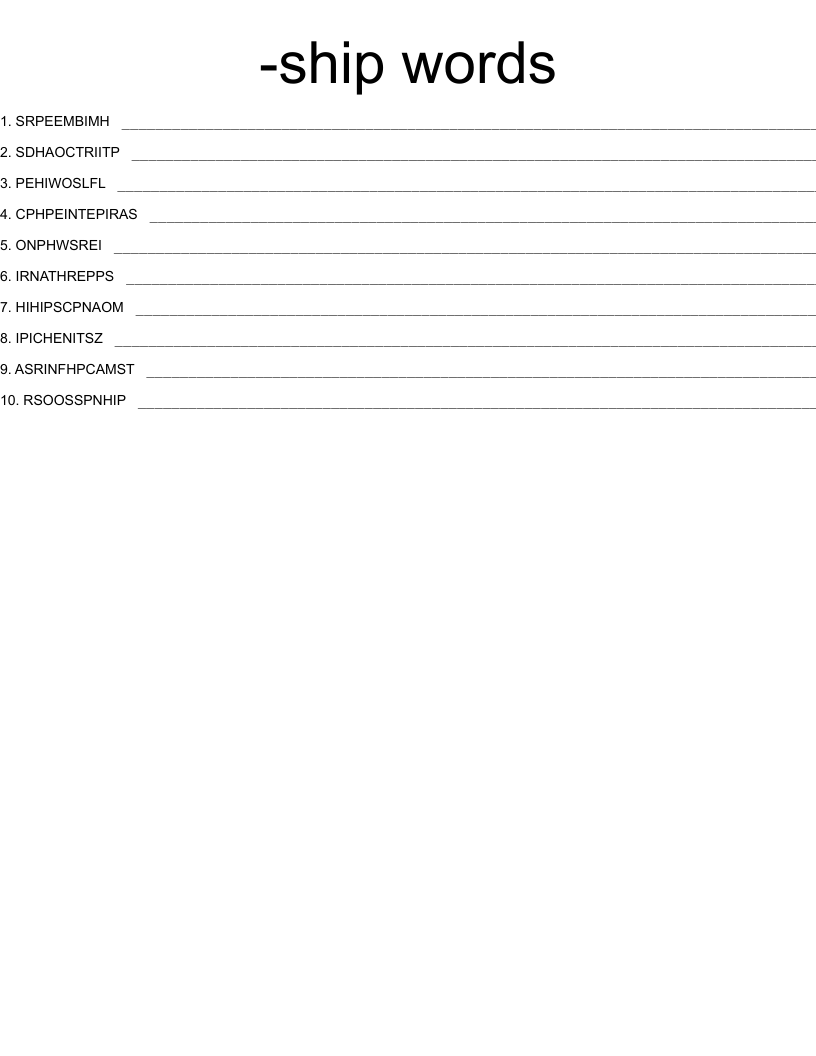 -ship words Word Scramble