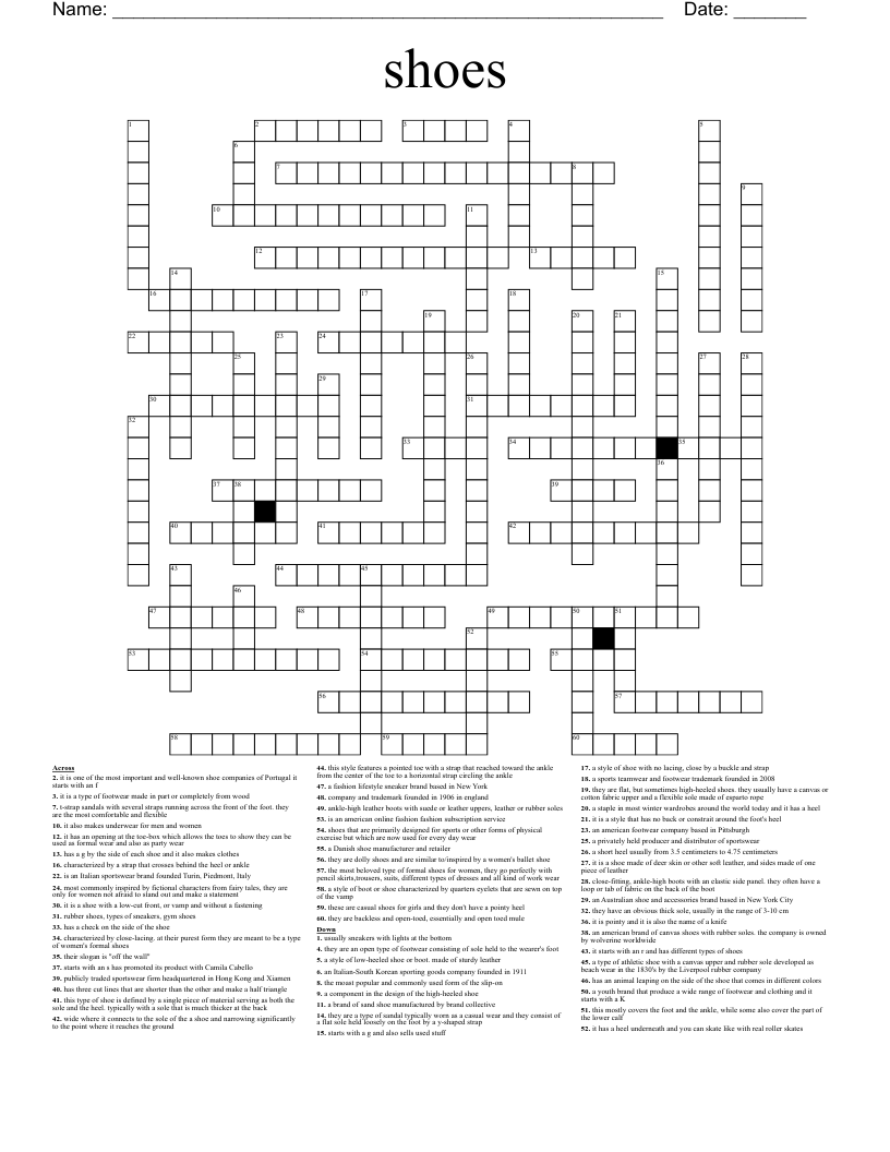 shoes Crossword