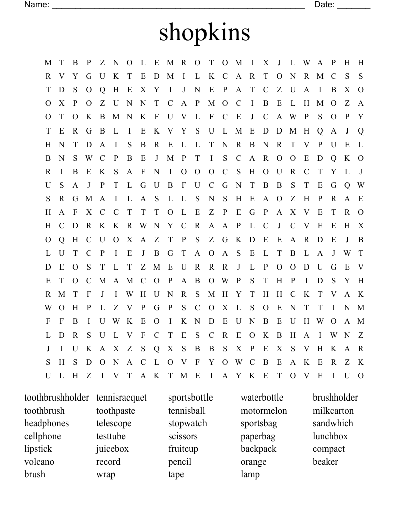 shopkins Word Search