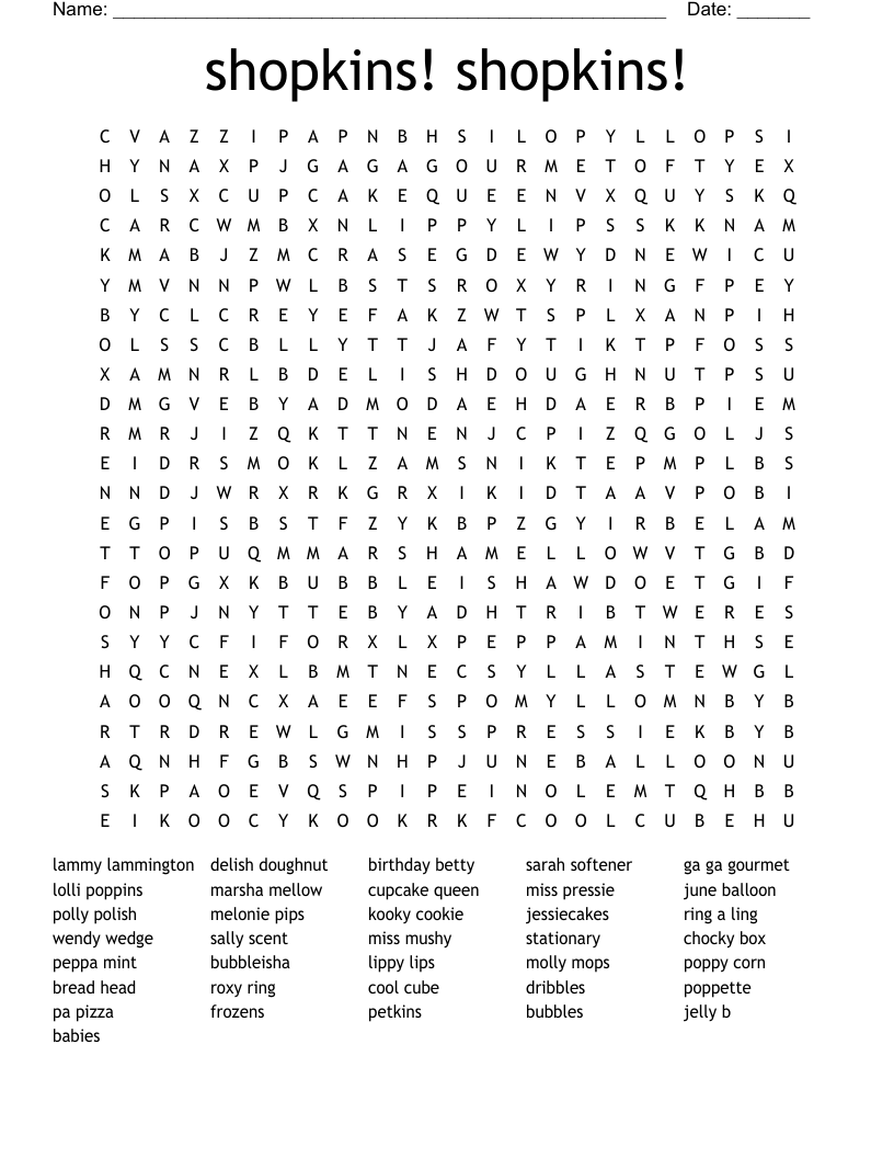 shopkins! shopkins! Word Search