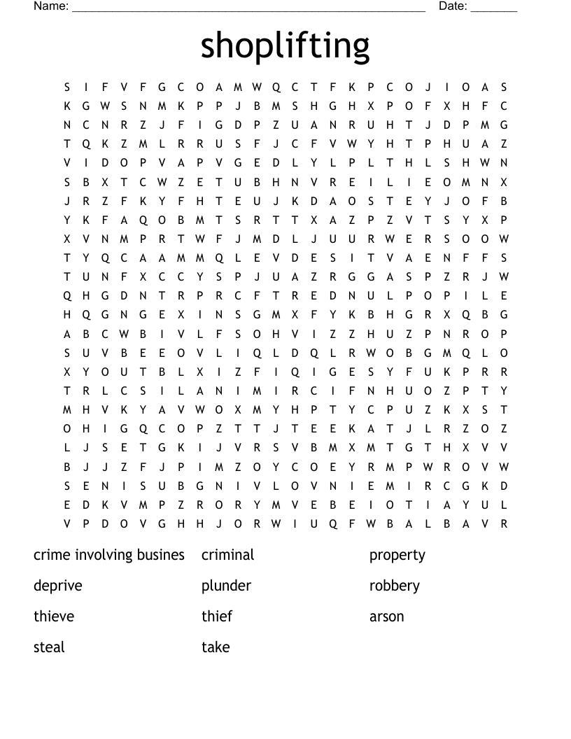 shoplifting Word Search
