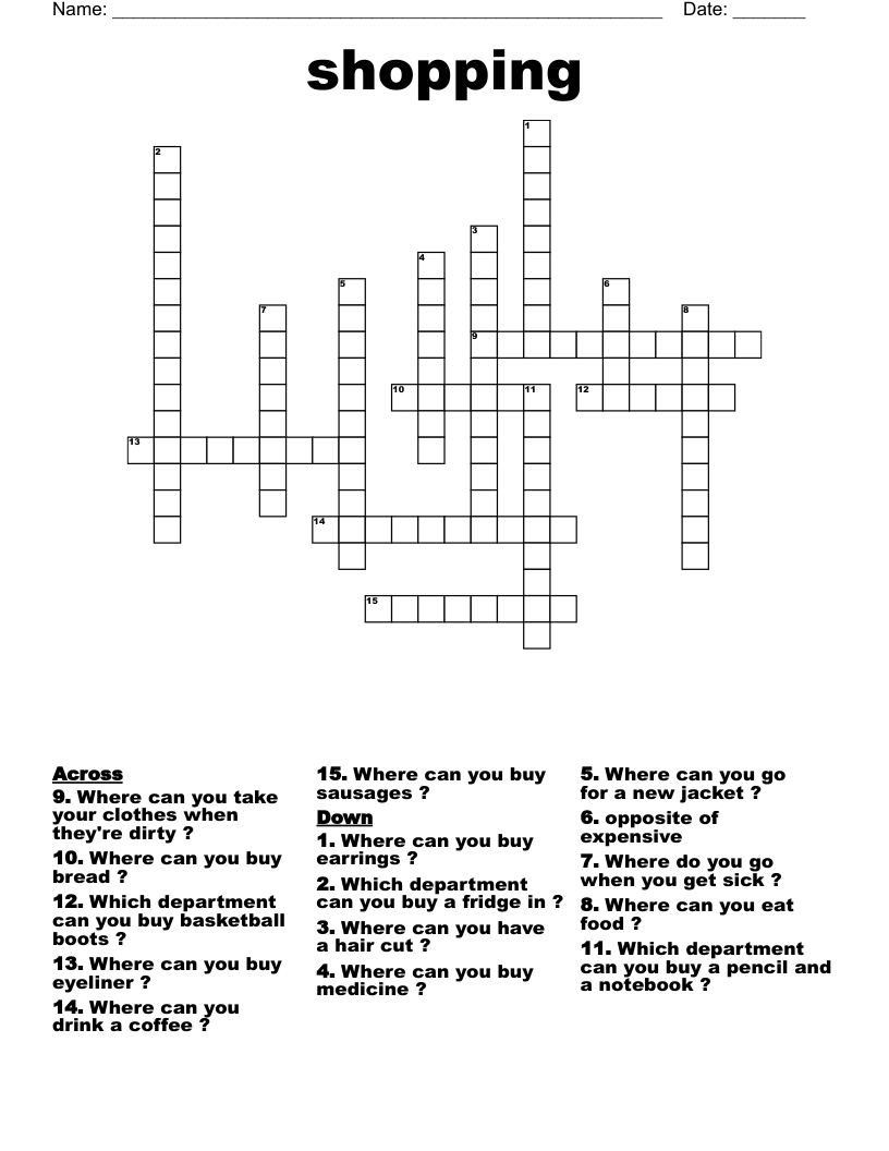 shopping Crossword
