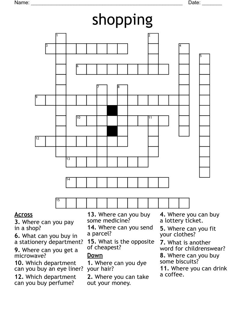 shopping Crossword