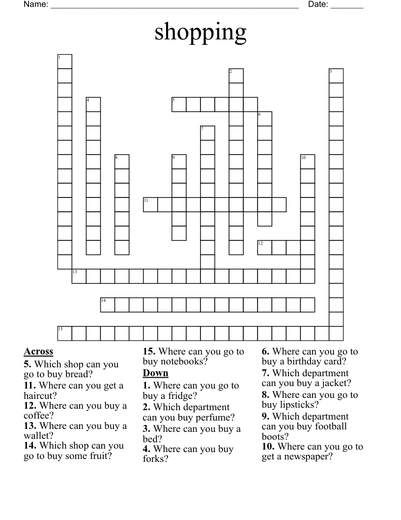 shopping Crossword