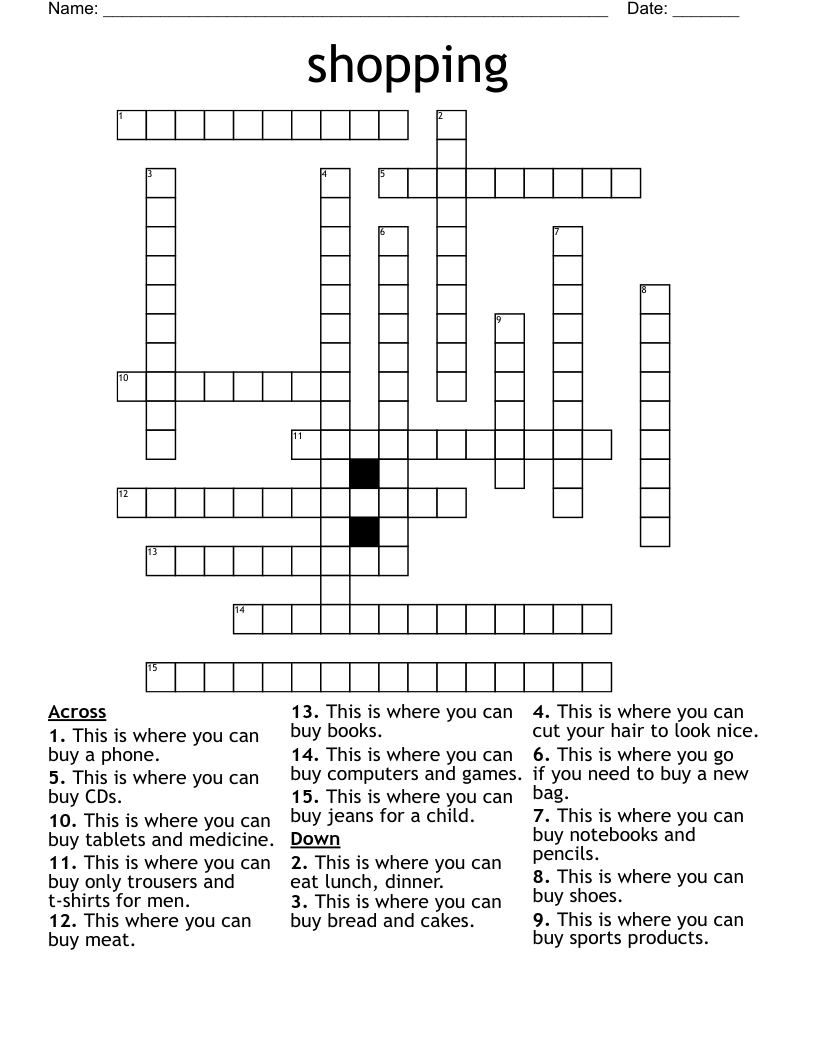 shopping Crossword