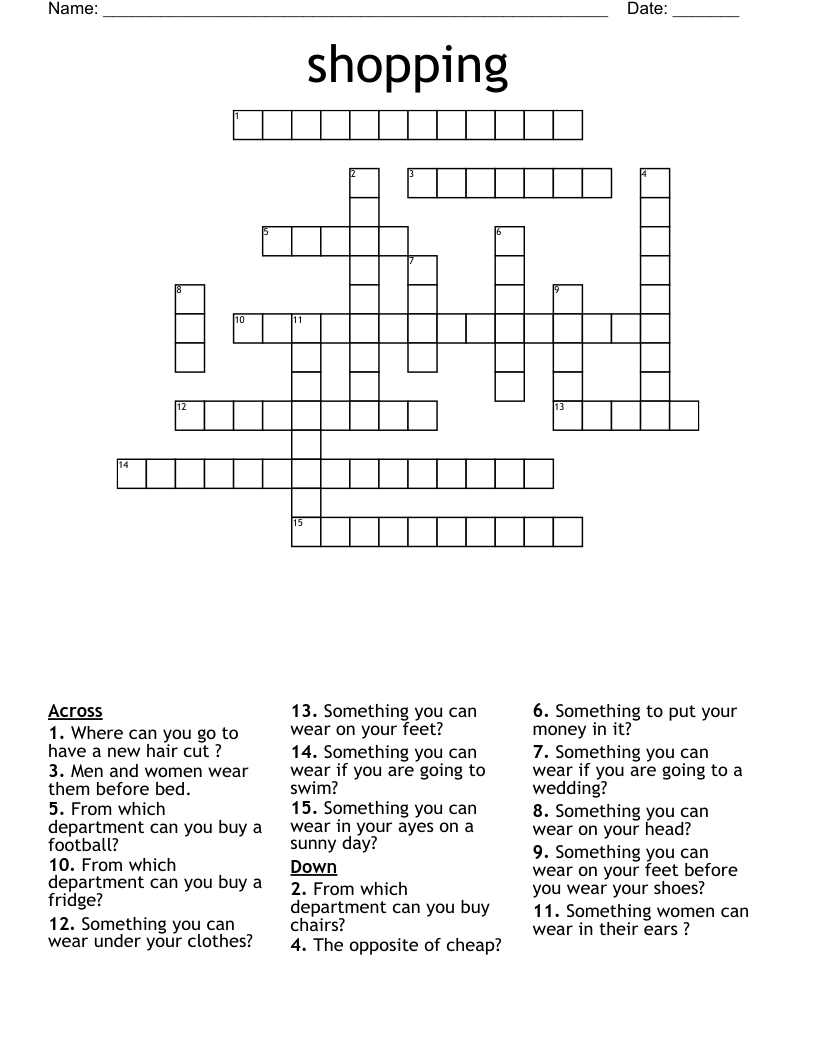 shopping  Crossword