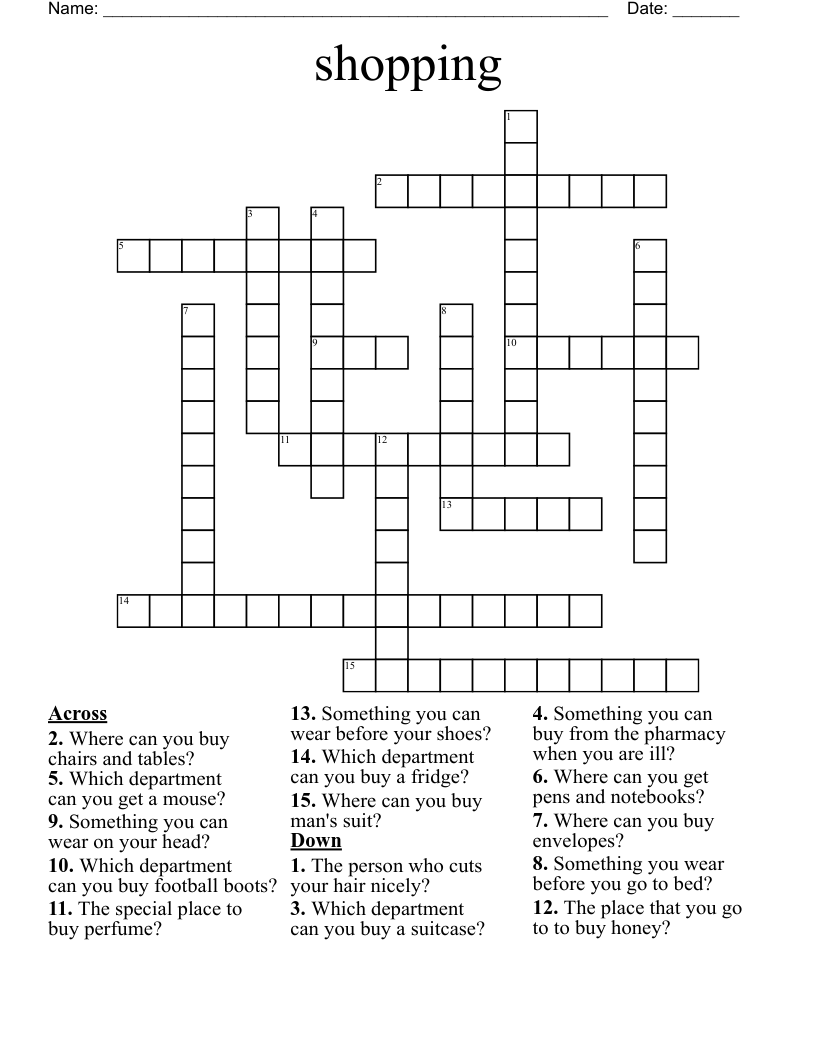 shopping  Crossword