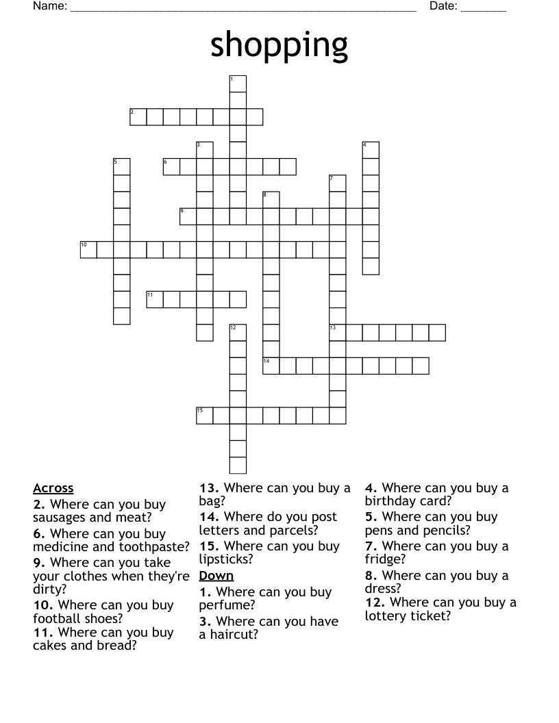 shopping  Crossword