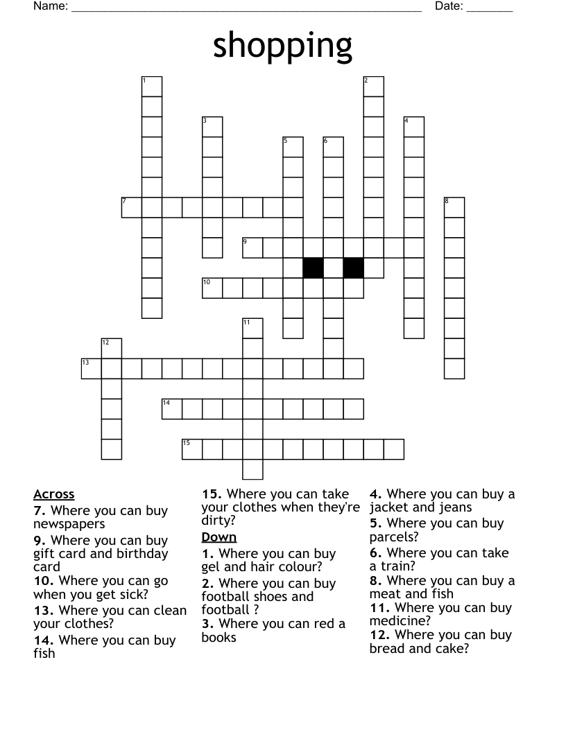 shopping  Crossword